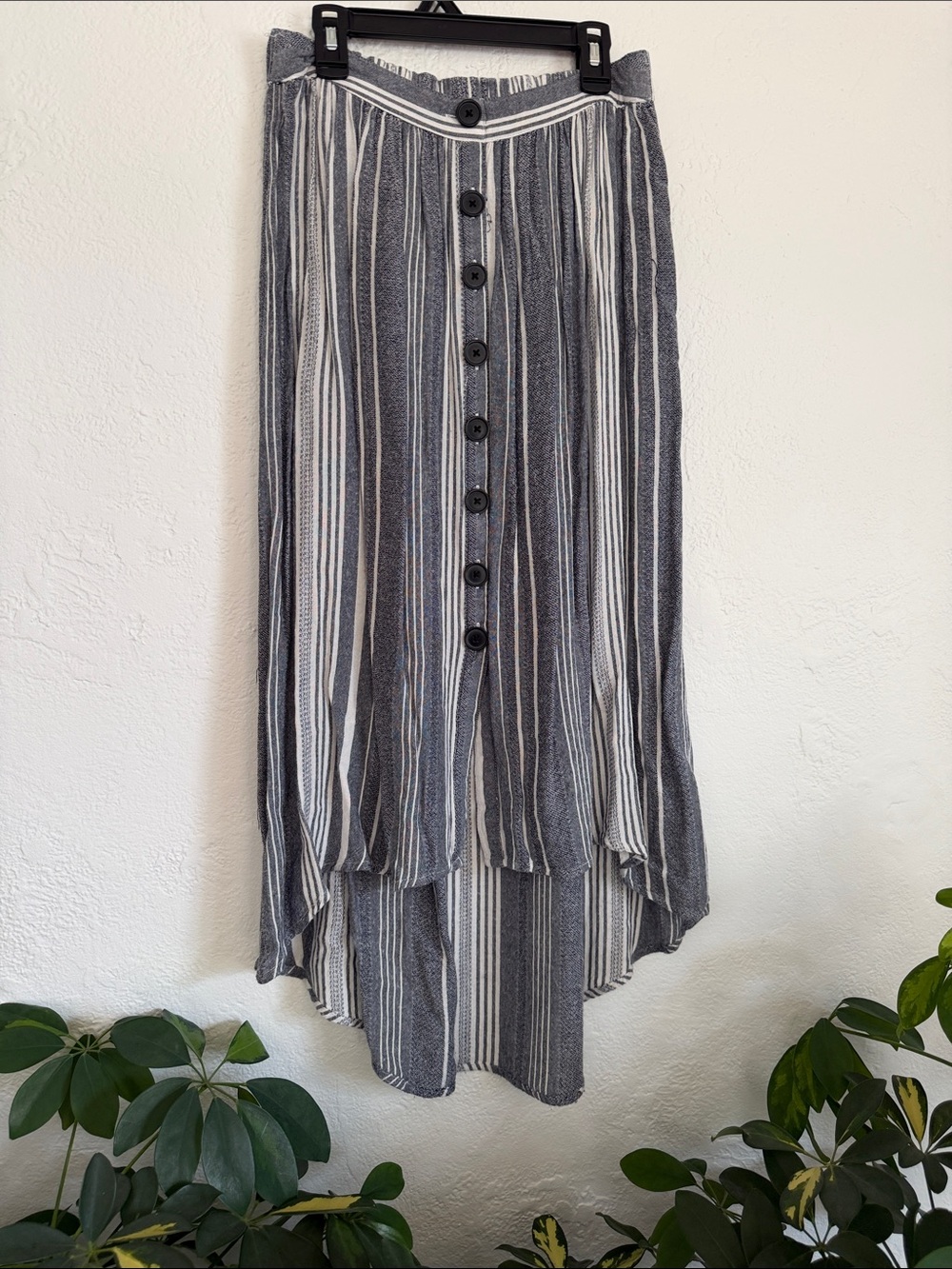 Striped High-Low Button-Front Women's Skirt - Navy Blue/White
